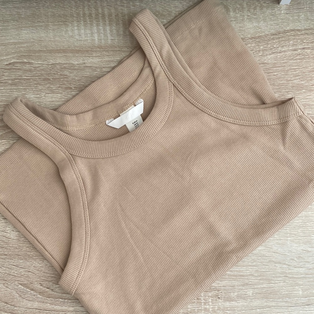 Basic Beige Ribbed Tank Top - H&M Women’s Medium